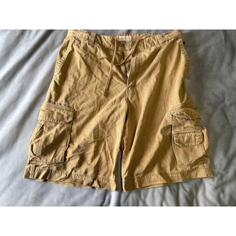 Cargo Supply Mens Khaki Cotton Cargo Shorts Tan Waist 36 Drawstring Multi Pocket